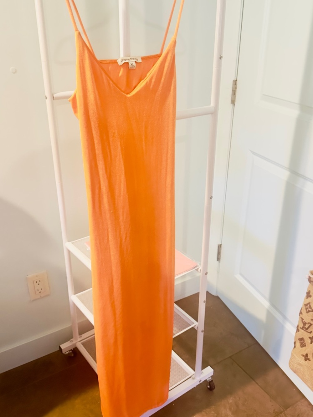 Slip Maxi Dress in Bright Orange with Thin Straps